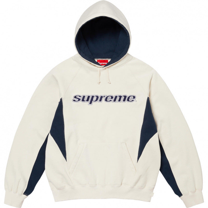 Supreme Curved Logo Hooded Sweatshirt - Off-White / Navy